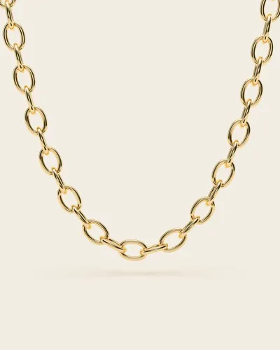 Gefyri Oval Chain: a chunky chain of rounded oval links with a smooth, polished surface, in gold-plated 925 silver, on an ivory background.